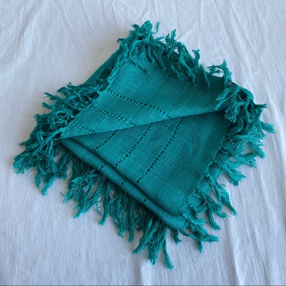 Turquoise Openwork Fringe Rayon Rectangle Scarf - Picture 11 of 11